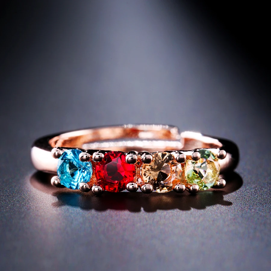 Kinel Luxury Wedding Engagement Rings For Women Colorful Pink Rose Gold Color 4 Round Cubic Zirconia Stones Fashion Jewelry | Украшения и