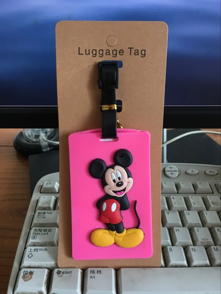 Disney мультфильм забор для детей Микки Маус чемодан ID адрес держатель багажные таблички на багаж переносная бирка путешествия багаж ПВХ бирка