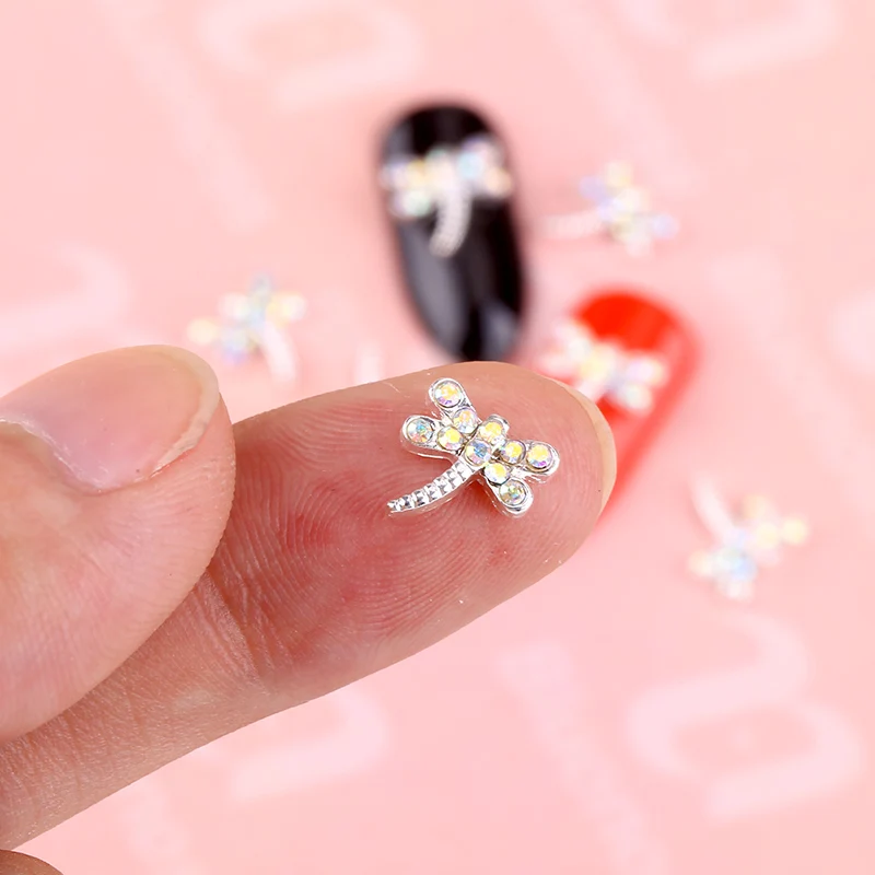 3d украшения для дизайна ногтей 10 шт Красочные Стрекозы с Стразы наклейки