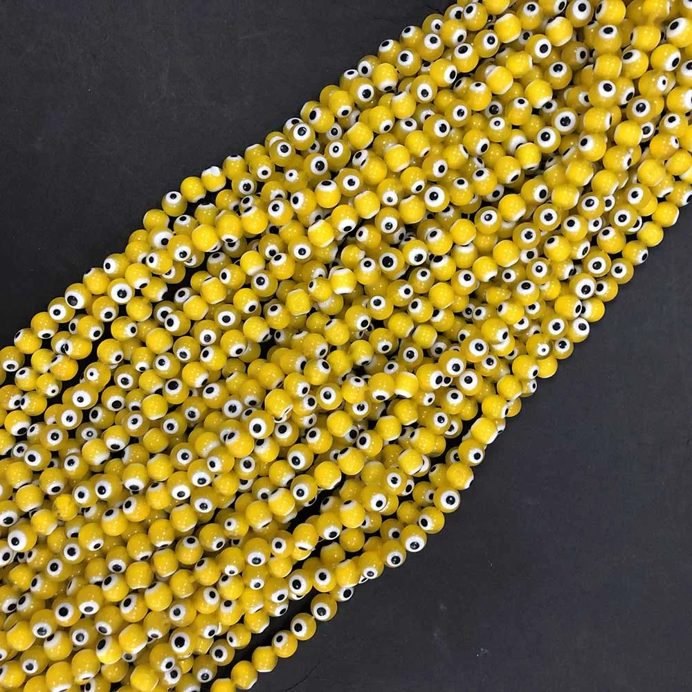 Цвет: желтый Круглый Смешанные цвета мм 4 мм 6 8 ручной сглаза Lampwork стекло бусины для изготовления ювелирных изделий и DIY Ремесло Свободные аксессуары бисера - Цвет: Цвет: желтый