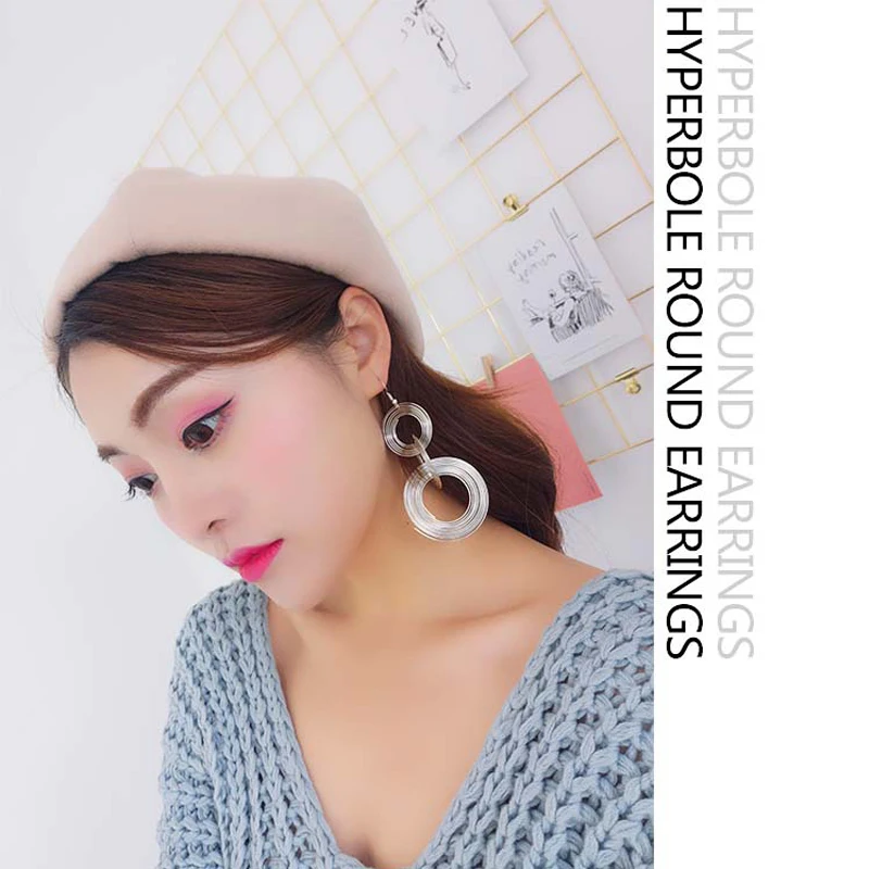 Rock Punk Big Round Geometric Gold Color Metal Long Dangle Earrings For Women Bohemian Party Exaggerated Fashion Jewelry | Украшения и