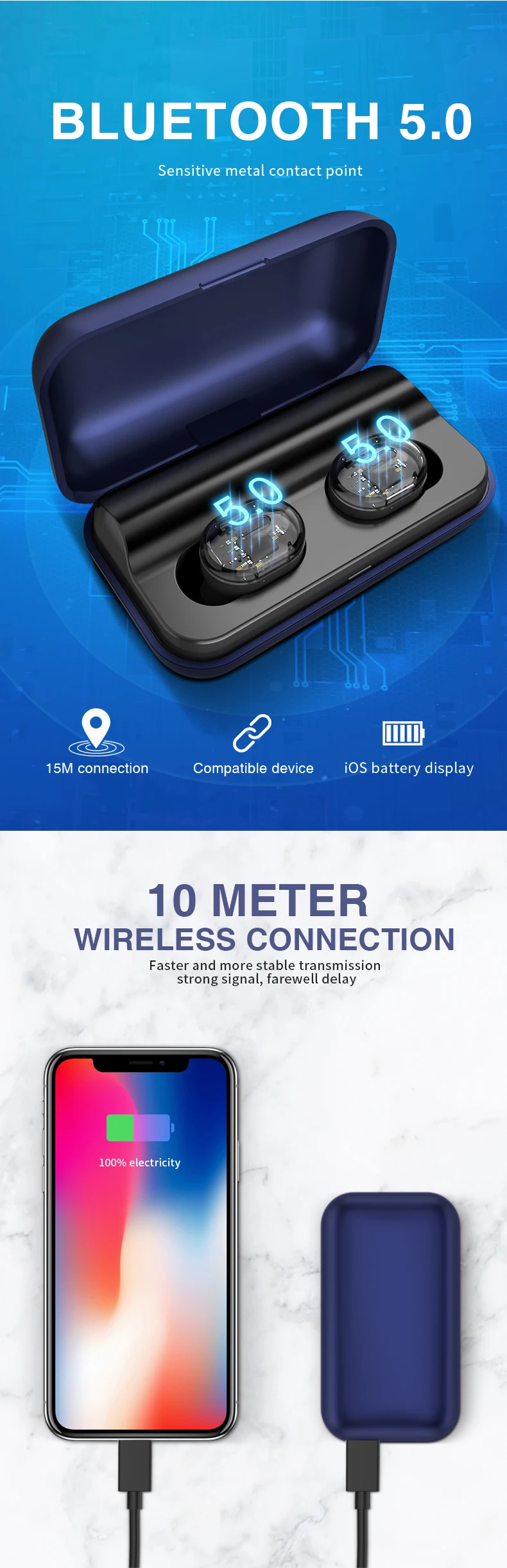 T1 TWS V5.0 Мини Bluetooth наушники гарнитура 3D стерео беспроводные наушники спортивные наушники с микрофоном зарядная коробка