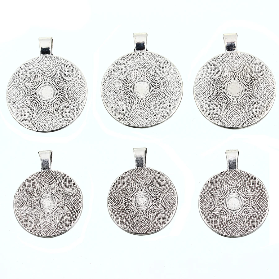 Sauvoo 10pcs Alloy Antique Silver Round Blank Pendant Tray Base fit 25mm/30mm Stone Glass Cameo Cabochon Jewelry Making Findings | Украшения