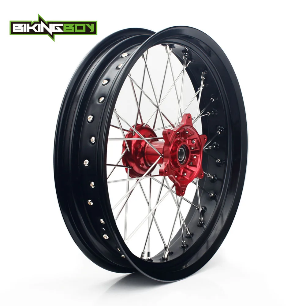 Front Red BIKINGBOY 1" Supermoto для Suzuki DRZ 400 SM 2005- DRZ 400 00-04 DRZ400S 00-17 DRZ400E 00-07 Передние Задние Колеса Диски ступицы - Цвет: Front Red