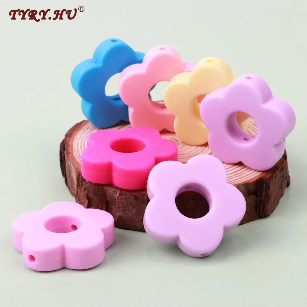 

TYRY.HU 10pc Flower Silicone Beads Food Grade Baby Chewable Teething Beads Safe Nursing For Baby Jewelry Making Necklace DIY