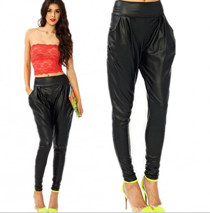 Новинка 2019 модные женские мягкие брюки из искусственной кожи с высокой талией