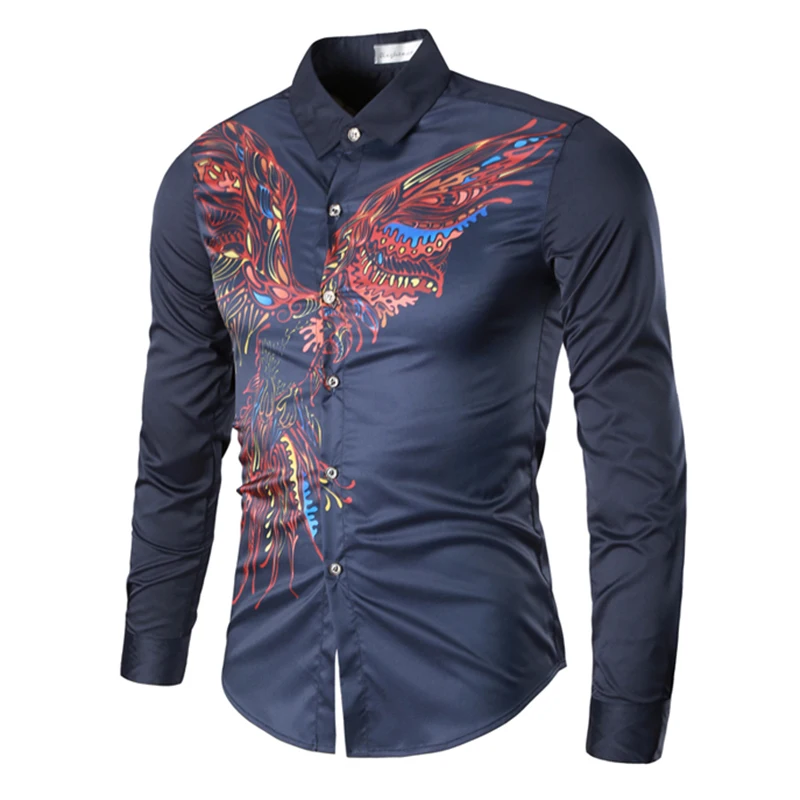 Мужская приталенная рубашка с длинным рукавом принтом орла|slim fit|printed men shirtfashion man