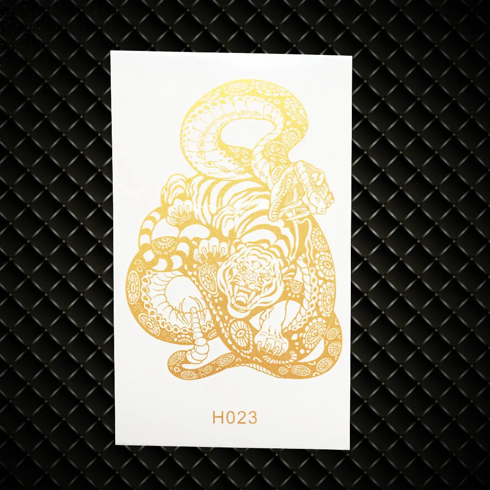 Золотой тигр бой змея Водонепроницаемая временная татуировка наклейка