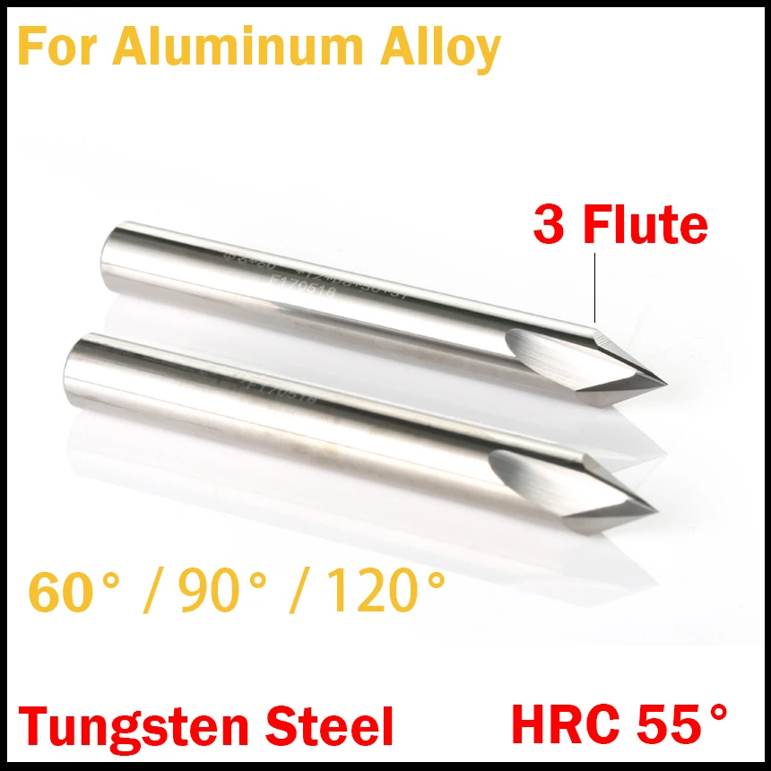 

8mm 10mm 12mm 60 90 120 Degree HRC55 Straight 3 Flute Router Bit CNC Chamfer End Mill Chamfering Milling Cutter For AL Alloy