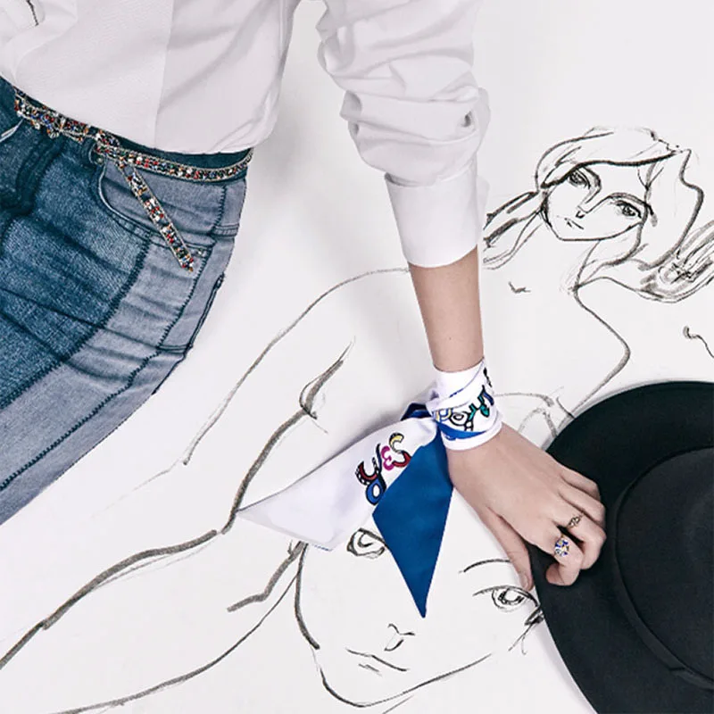 Мы фабрика длинный шелковый шарф 2019 Новинка Письмо печати шеи Элегантные шарфы