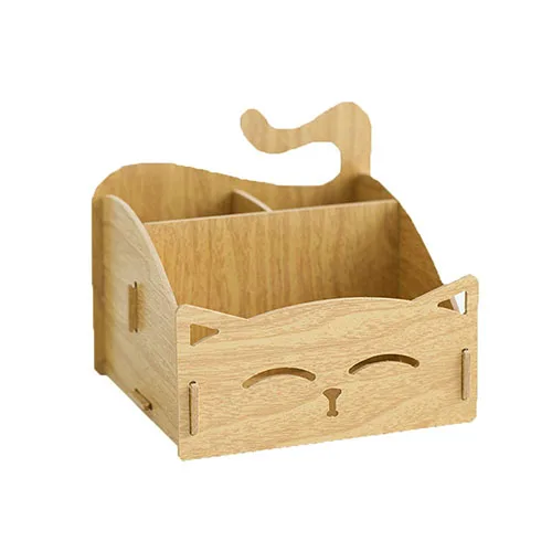 Wooden XRHYY ручка держатель креативный деревянный комбинированный милый кот ручка держатель Маленький Многофункциональный ящик для хранения карандашей Канцелярский Органайзер - Цвет: Wooden