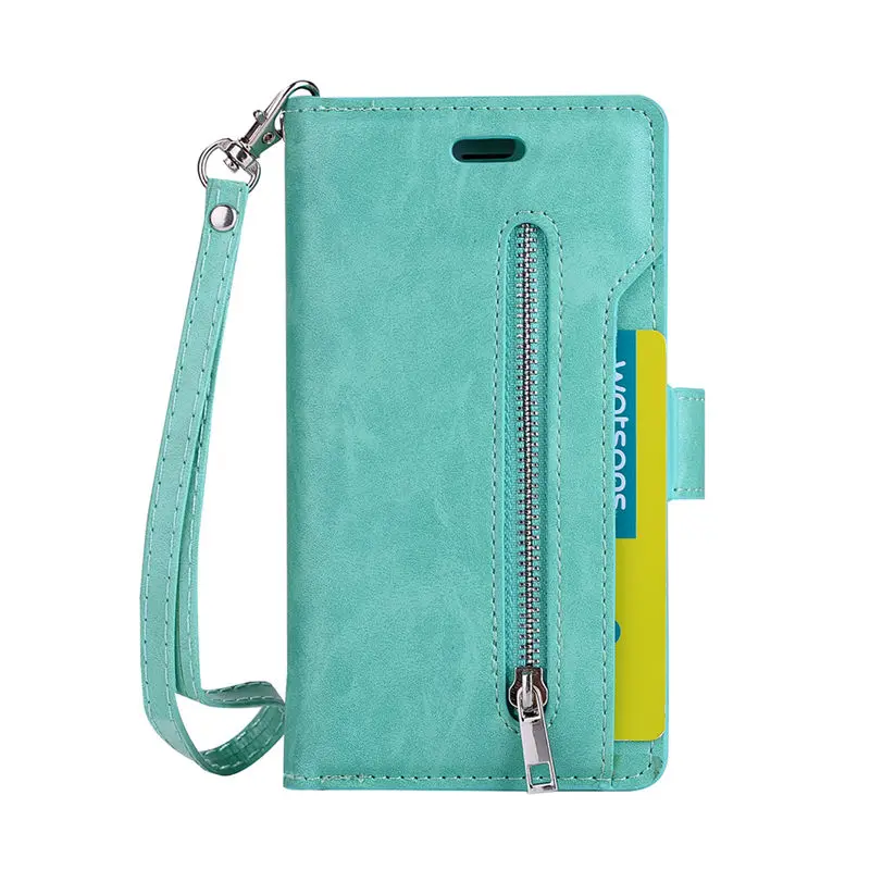 Mint Green Роскошный чехол-книжка с 9 картами для iphone 8, чехол-кошелек, чехол для iphone 7, кожаный чехол для iphone 7, 8 Plus, чехол для телефона s - Цвет: Mint Green