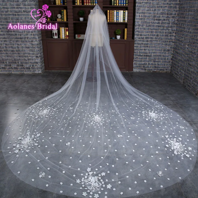 2017 новая слоновая кость Соборная свадебная фата 4 метра длинная Кружевная