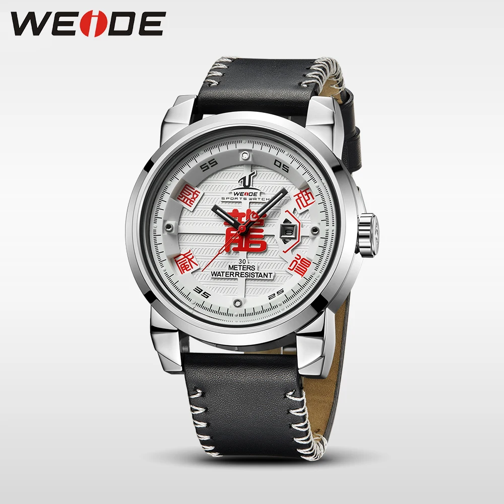 WEIDE Брендовые Часы мужские 30 водонепроницаемые кварцевые Кожаный ремешок