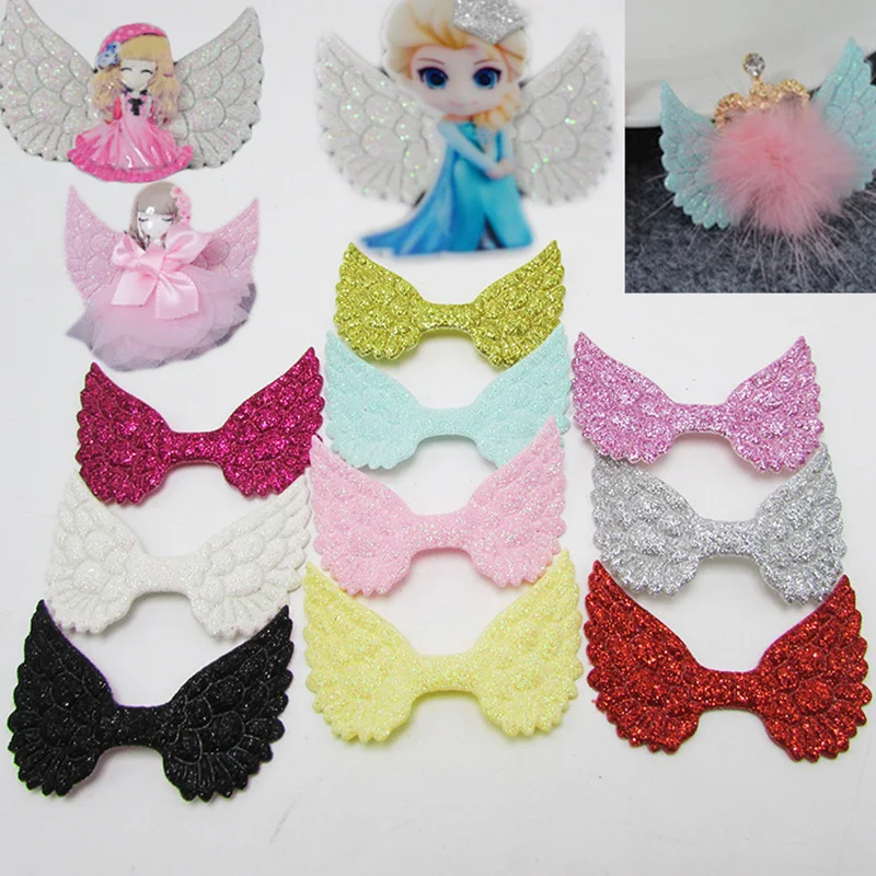 

50PCS/lot 5x3.3cm Shiny Angel Wing Padded Applique Crafts for Girls Hair Accessories Decoration