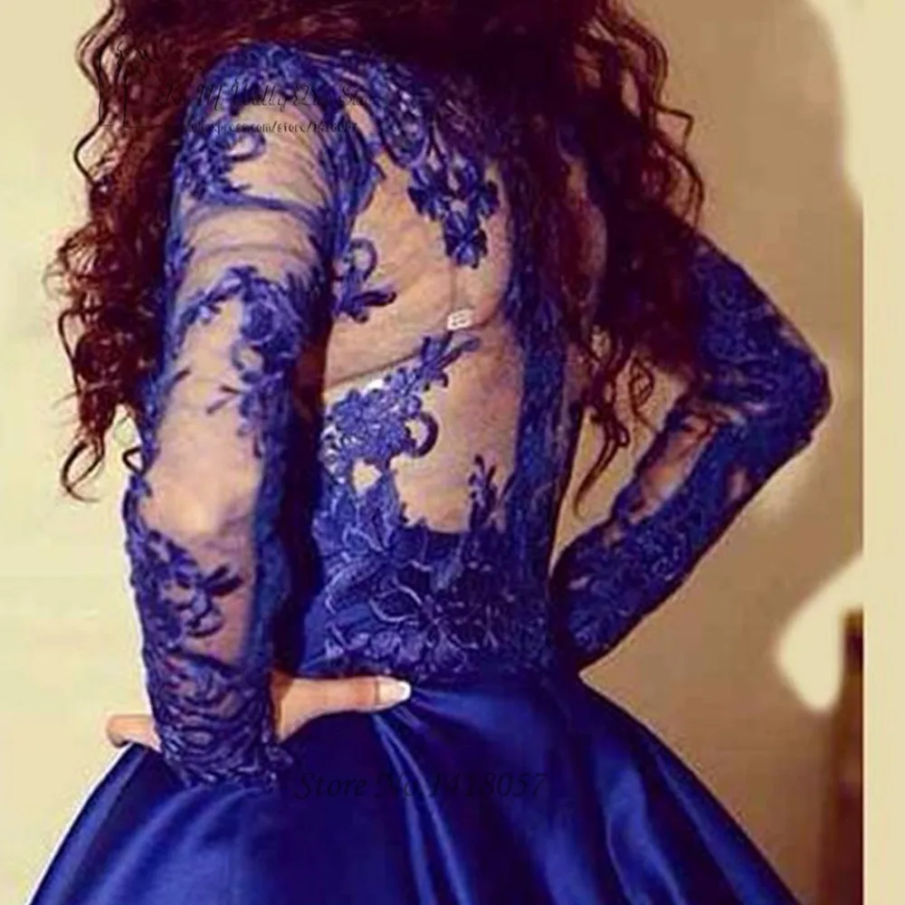Vestido de Festa Curto ярко-синий длинный рукав кружевные коктейльные платья короткое для вечеринки платье выше колена сексуальное Coctel