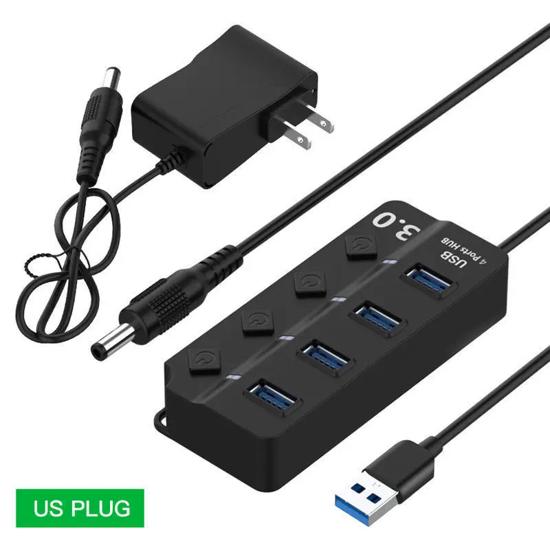 4 Port US Plug 110V Usb-хаб 4/7 порт 3,0 высокоскоростной 5 Гбит/с USB 3,0 концентратор разветвитель вкл/выкл переключатель с ЕС/США адаптер питания для MacBook ноутбука ПК - Цвет: 4 Port US Plug 110V