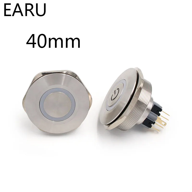 40mm Stainless Steel Metal Push Button Switch Flat Round Momentary Power Ring Mark 6 Pin Car Switches Reset Latching Fixation