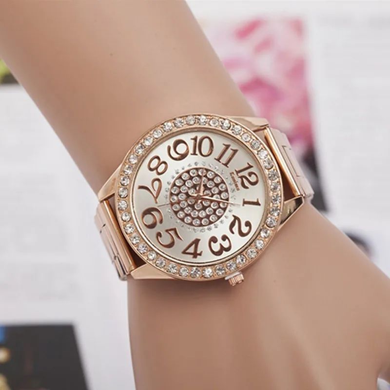 Модные женские туфли Нержавеющая сталь Стразы кварцевые наручные часы с круглым