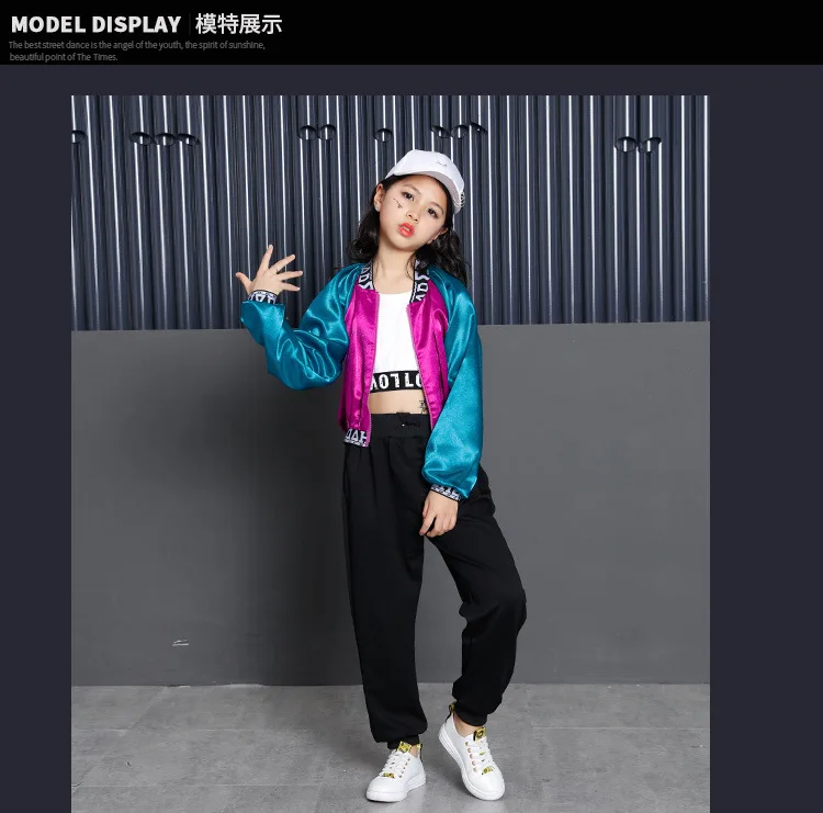 girl set 3pcs Одежда для выступлений в стиле хип-хоп для мальчиков и девочек; детская Корейская куртка; укороченный топ; штаны; детский сценический костюм для девочек; Одежда для танцев - Цвет: girl set 3pcs
