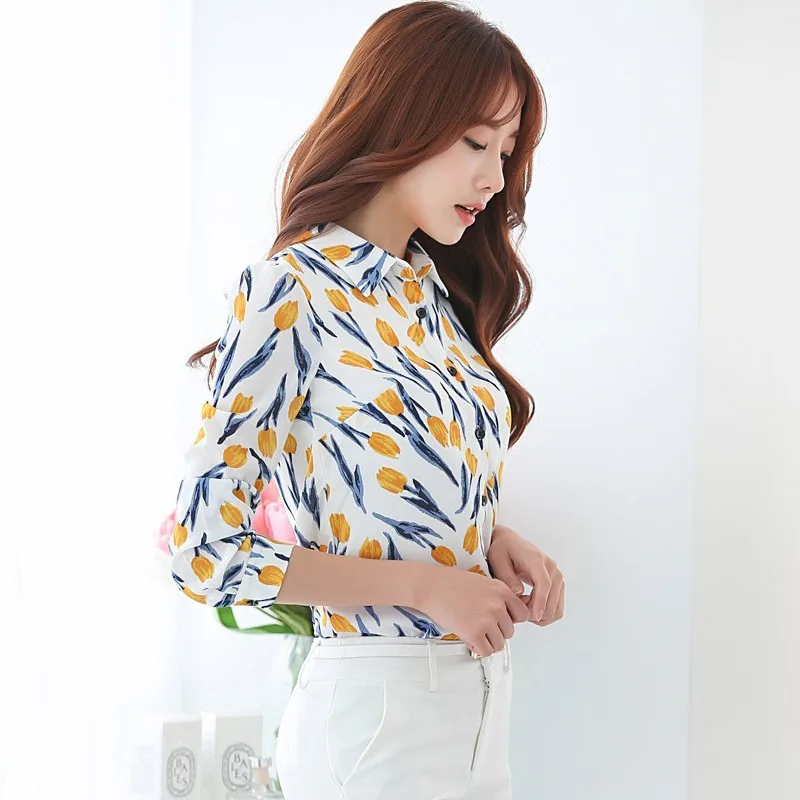 Летняя блузка с цветочным рисунком женская рубашка топы длинными рукавами