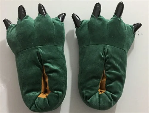 green Kigurumis/тапочки в виде животных; обувь с когтями; обувь для взрослых и детей; размер; Пижама с рисунком единорога, динозавра, лапы; забавная зимняя одежда - Цвет: green
