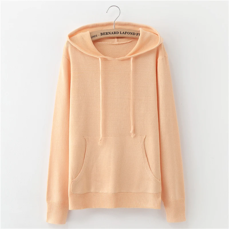 Женский свитер-пуловер с капюшоном однотонный свободный свитер длинным рукавом