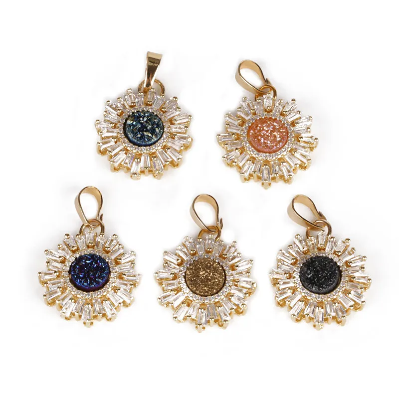 

dankaishi Shining Sun Shape Pendants Connectors for Jewelry Making Natural Stone Druzy Rhinestone Fashion Style Accessories Gift