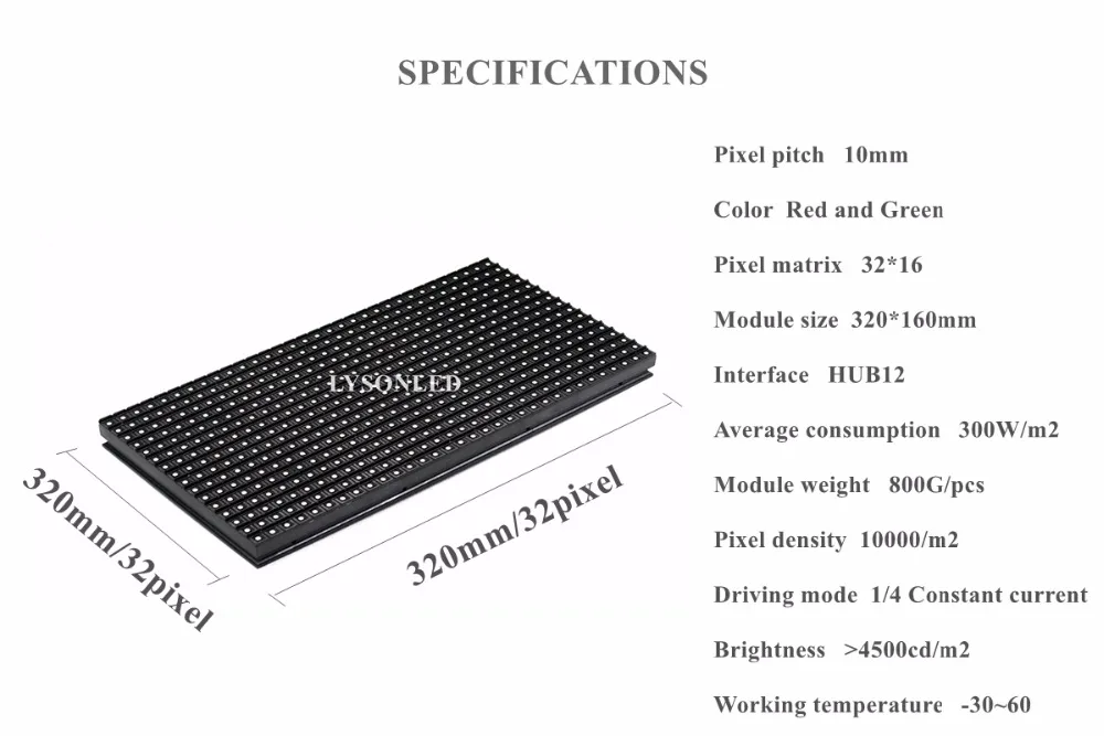LYSONLED P10 R + G наружный SMD двухцветный дисплей модуль 320x160 мм наружная электронная