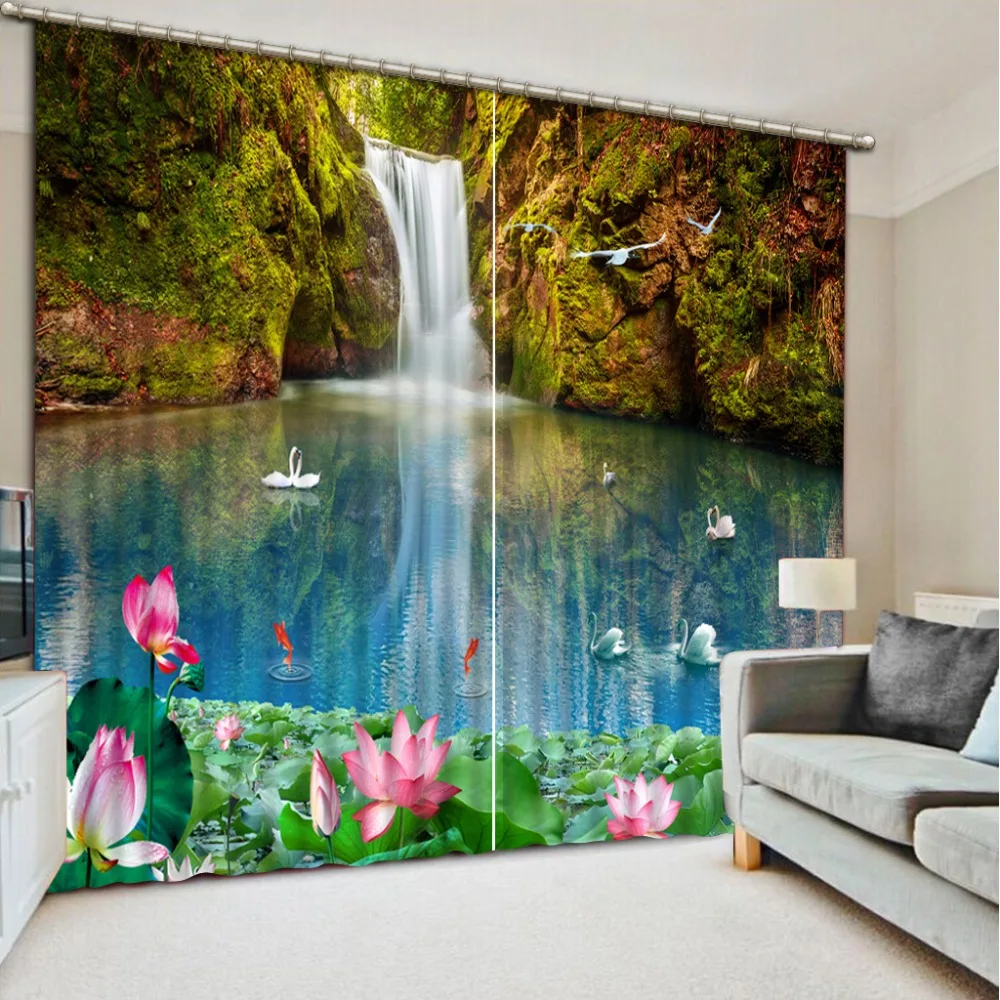

Modern Curtains waterfalls landscape Photo Painting 3D Curtain For Bedroom Living room Blackout 3D Window Curtains