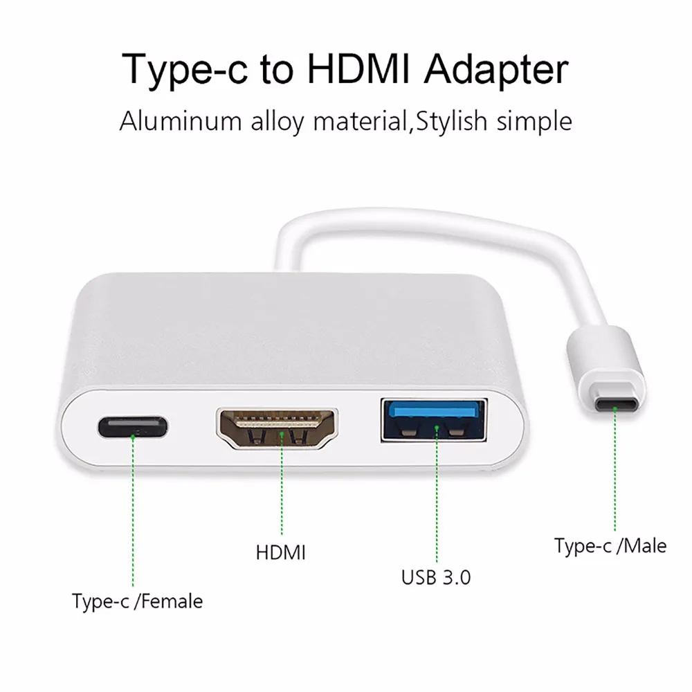 USB-C HDMI адаптер(поддерживает 4 K/60Hz)-type-C 3 в 1 конвертер для Macbook, Mac Pro, iMac и других устройств USB 3,0 type-C