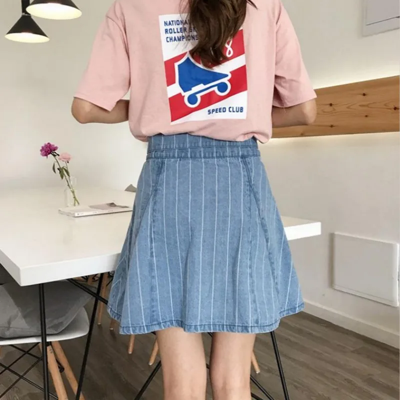 Летние Для женщин Винтаж Denim Lace-up металлическая застежка кнопка Высокая Талия