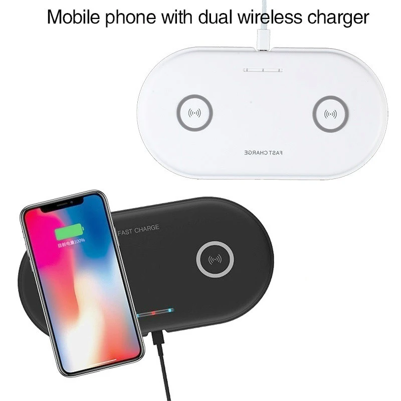 Двойное Беспроводное зарядное устройство Qi 2 в 1 для iPhone 8 10 X xs max быстрая