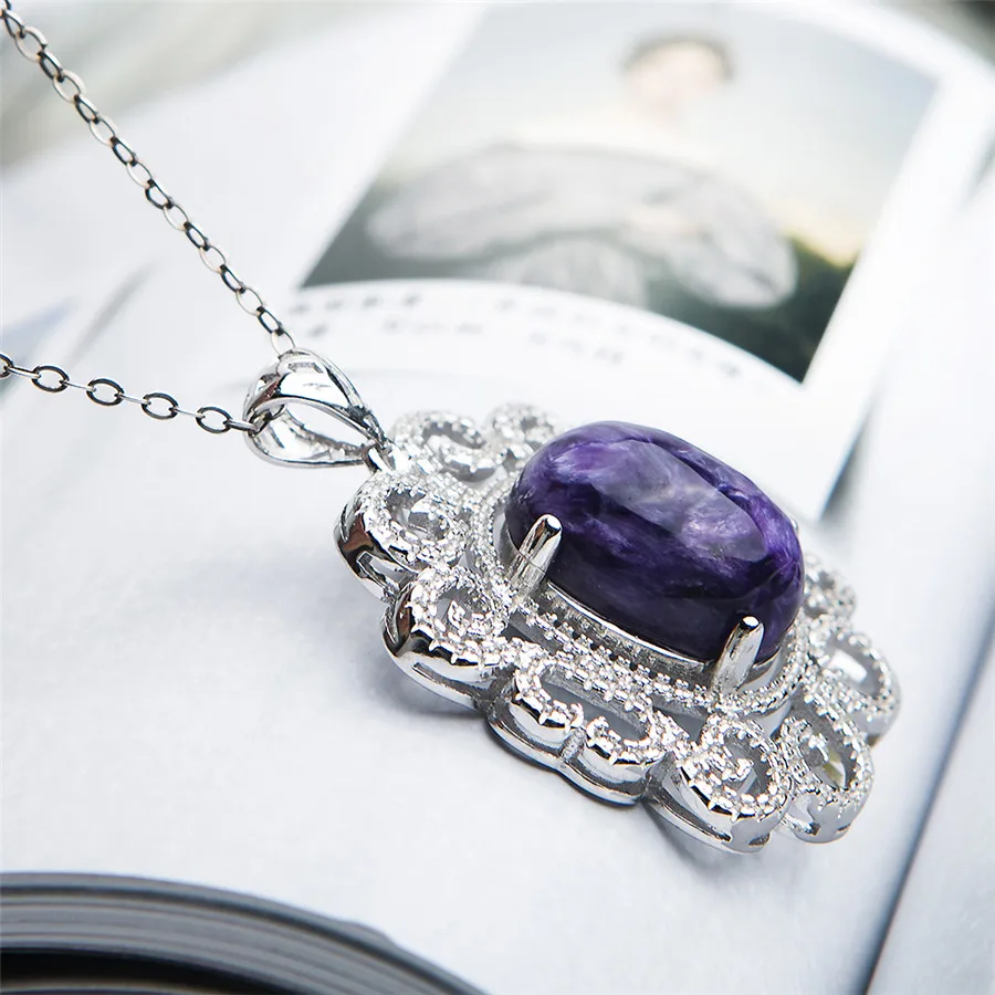 Genuine Purple Natural Stone Pendant Healing Crystal Necklaces Fashion Women Lady Men Charoite | Украшения и аксессуары