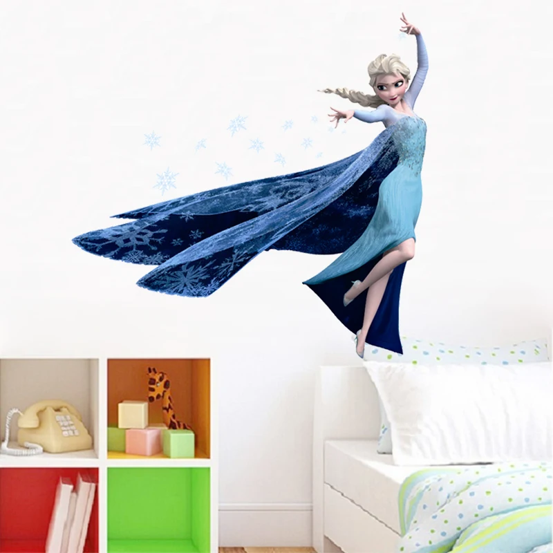 Cartoon Elsa Queen Snowflakes Frozen 2 Movie Wall Stickers For Kids Room Home Decoration DIY Girls Room Anime Mural PVC Poster