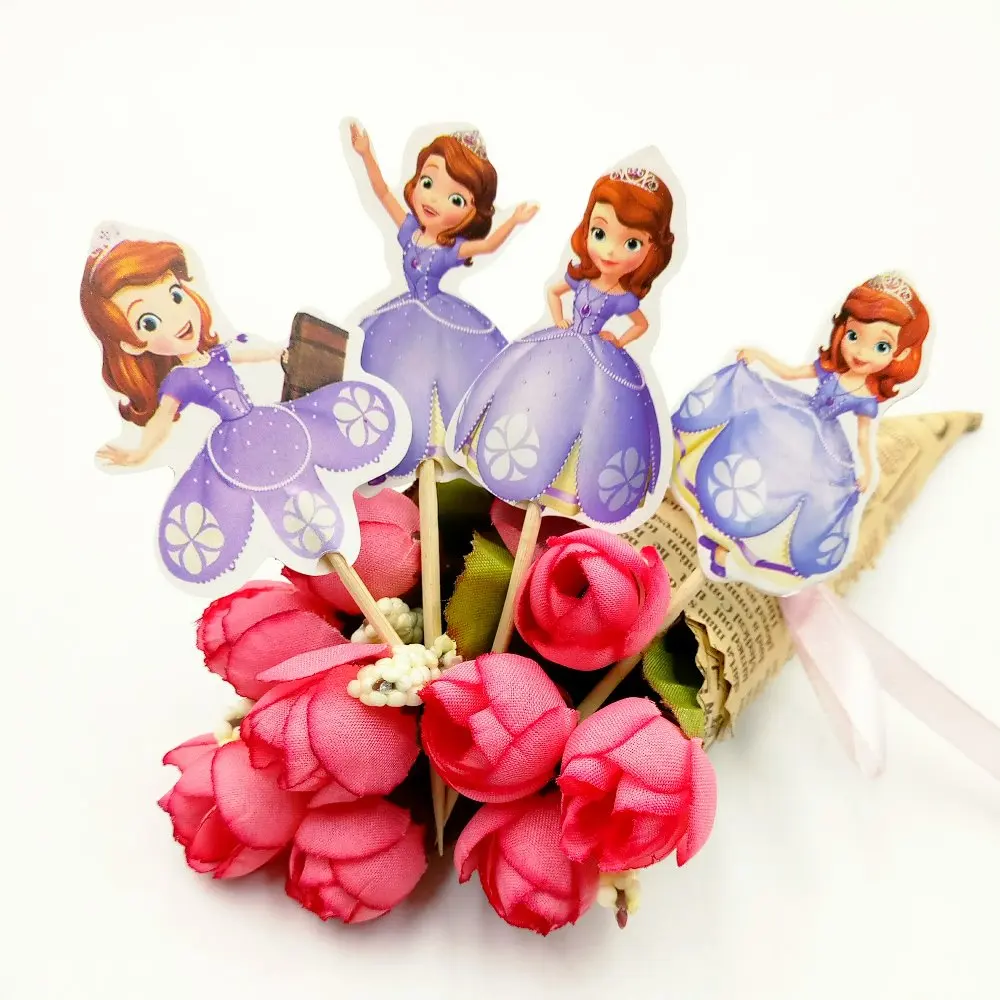 Cake topper 24pcs Дисней София предметы для вечеринки принцессы салфетки подсвечник тарелки чашки ножи и вилки ложки попкорн украшения на день рождения - Цвет: Cake topper 24pcs