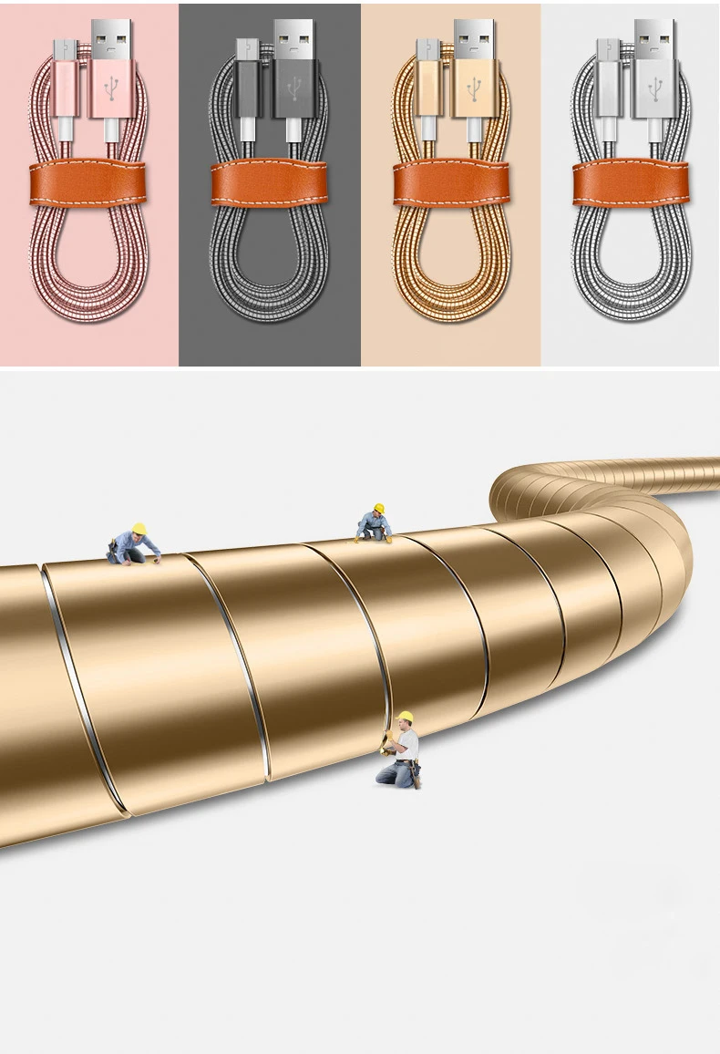 Кабель Micro USB 2.4A металлический пружинный кабель для быстрой зарядки USB кабель для передачи данных для samsung Xiaomi LG планшет Android мобильный телефон usb зарядный шнур