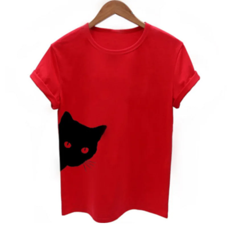 Женские футболки с коротким рукавом круглым вырезом рисунком кошки животные