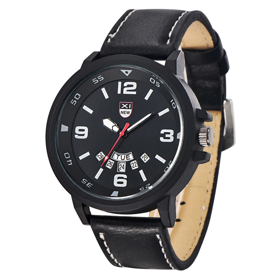 Мужские кварцевые часы XINEW в стиле милитари армейские с кожаным ремешком большим