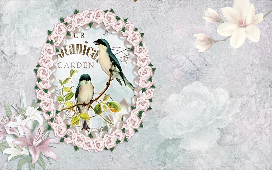 Большие фрески на заказ маленькие свежие европейские обои с птицами и цветами