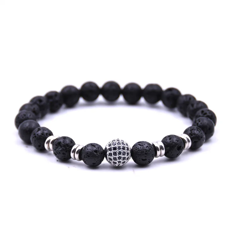 HYHONEY камень из натуральной лавы Браслеты и браслеты паве Цирконий CZ шар шарм для