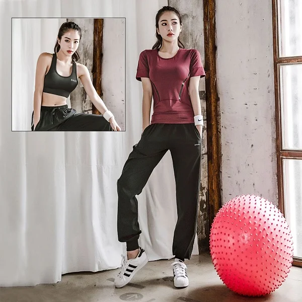 Tshirt-Bra-Pant-3pcs Женский комплект для йоги, спортивный костюм для женщин, спортивный бюстгальтер, леггинсы для фитнеса, штаны для йоги, леггинсы для тренажерного зала, Спортивная женская одежда для фитнеса, спортивный костюм - Цвет: Tshirt-Bra-Pant-3pcs