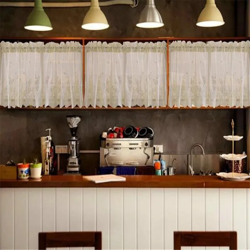 Бесплатная доставка романтичная кружевная половинная занавеска кофейная