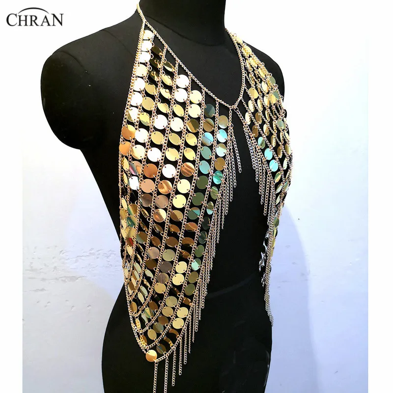 Женский жилет с блестками Chran пикантный укороченный топ ожерелье кисточками и