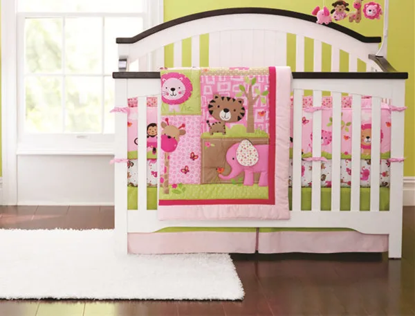 

Discount! 7pcs Embroidered Baby Bedding Kit Bed Around Cute & Fancy Baby Cot Bedding ,include(bumpers+duvet+bed cover+bed skirt)