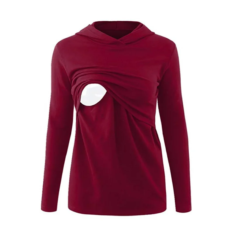 

New arrival Maternity hooded long sleeve Nursing clothes Solid pregnant top Maternity breastfeeding women's shirt for pregnancy