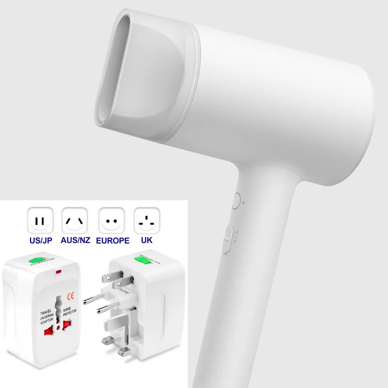 Add Adapter Xiaomi Mijia фен для волос 1800 Вт водный Ион электрический фен для волос Быстросохнущий ион для защиты волос умный фен с контролем температуры - Цвет: Add Adapter