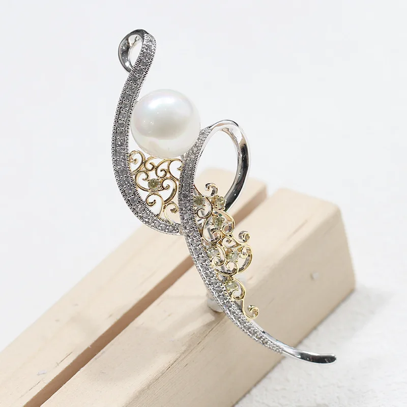 Fashion new retro simple inlaid rhinestone two-color pin imitation pearl brooch men and women with the same accessories BA0129 | Украшения
