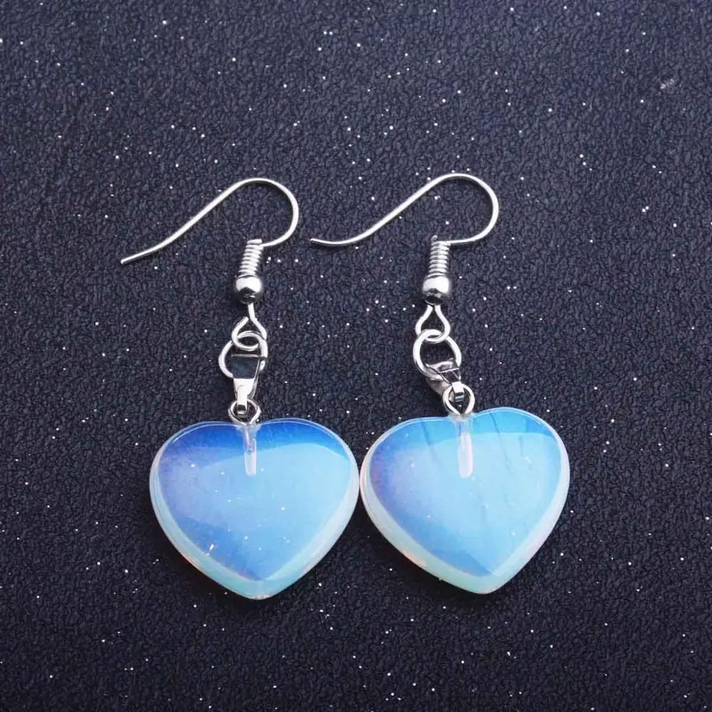opal Сердце Камень Серьги Белый опал розовый женские серьги-висюльки серебряный с натуральным камнем ювелирные украшения подарок - Окраска металла: opal