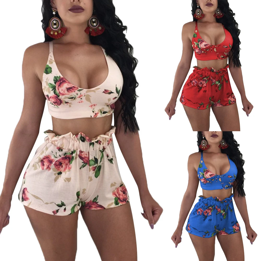 Женские летнее пляжный отдых Slim Fit Low cut Sexy Backless Printed Sun top Vest короткие брюки